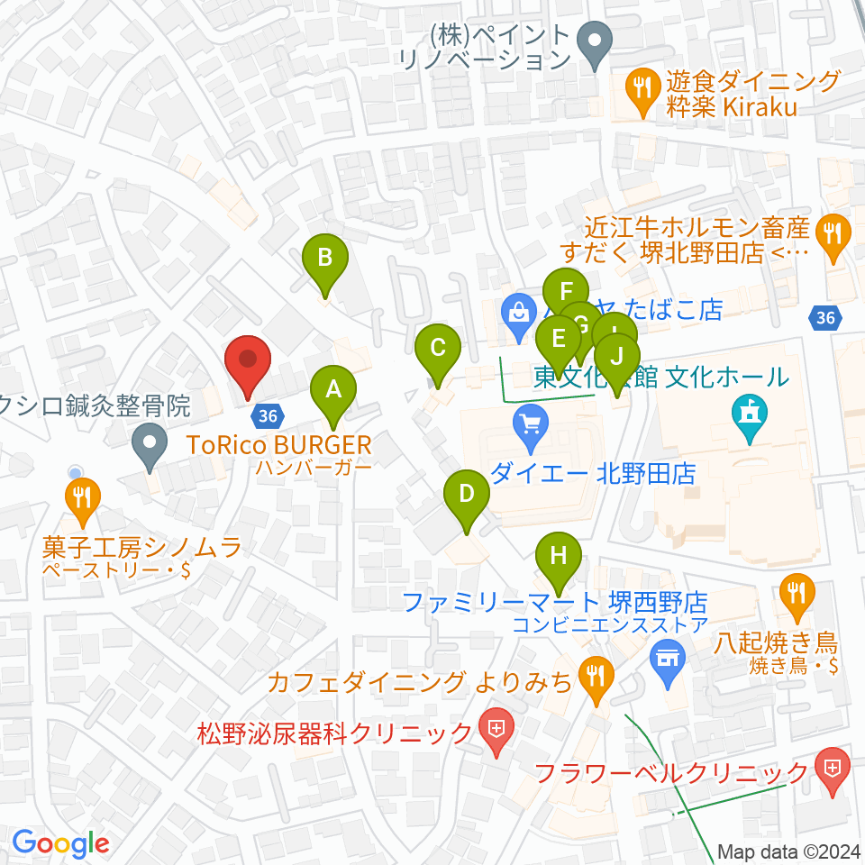 エレガントアカデミー周辺のファミレス・ファーストフード一覧地図