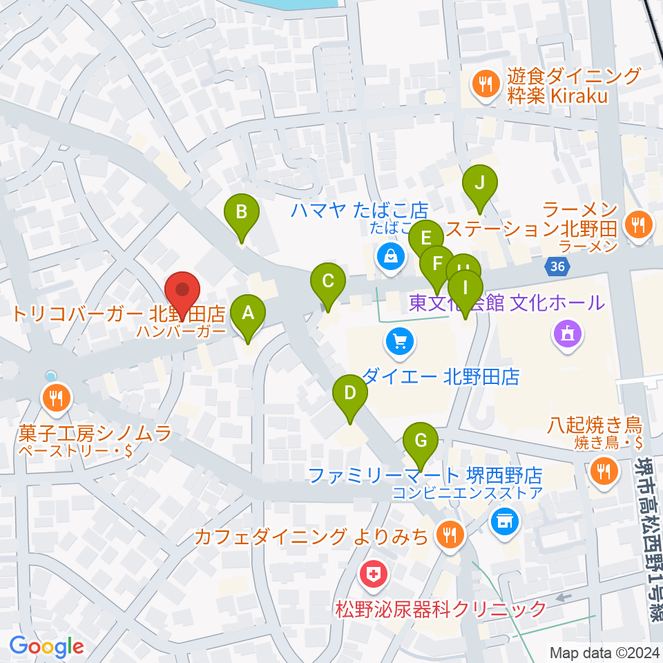 エレガントアカデミー周辺のファミレス・ファーストフード一覧地図