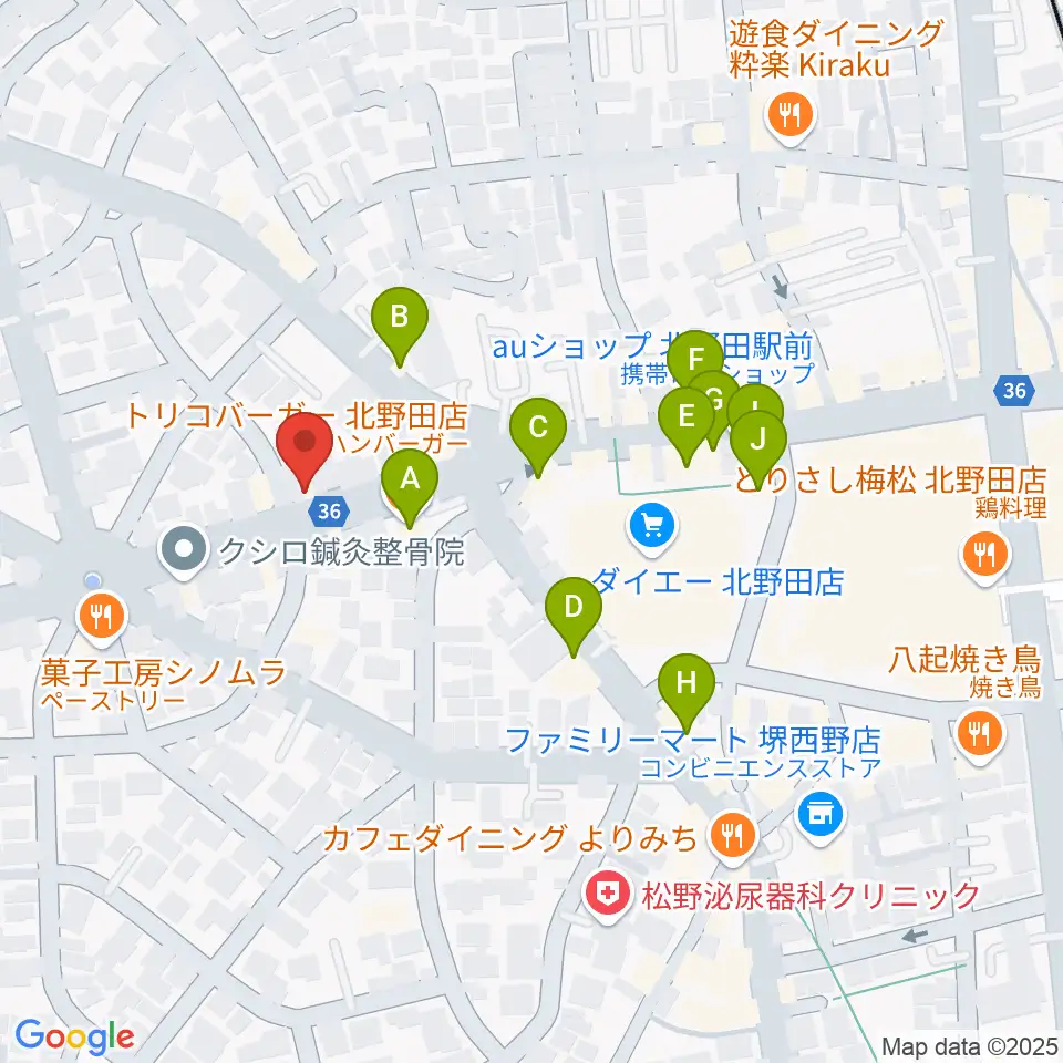 エレガントアカデミー周辺のファミレス・ファーストフード一覧地図
