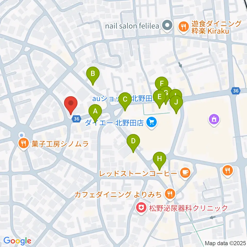 エレガントアカデミー周辺のファミレス・ファーストフード一覧地図