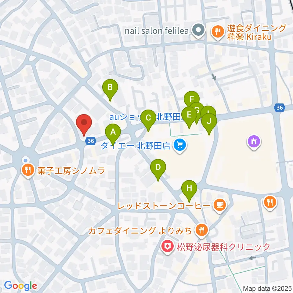 エレガントアカデミー周辺のファミレス・ファーストフード一覧地図