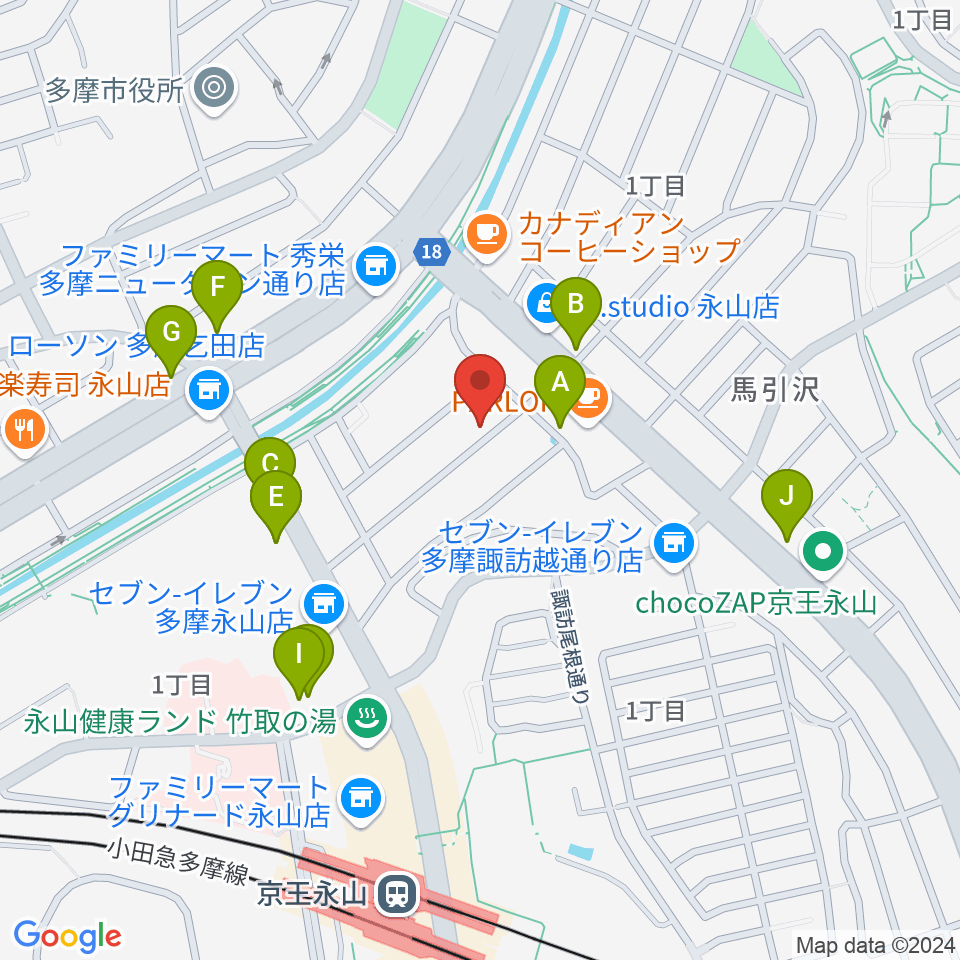 飯塚楽器工房周辺のファミレス・ファーストフード一覧地図