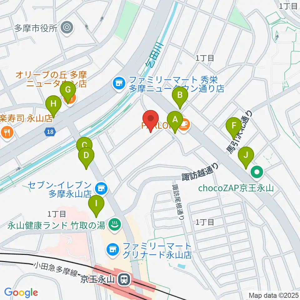 飯塚楽器工房周辺のファミレス・ファーストフード一覧地図