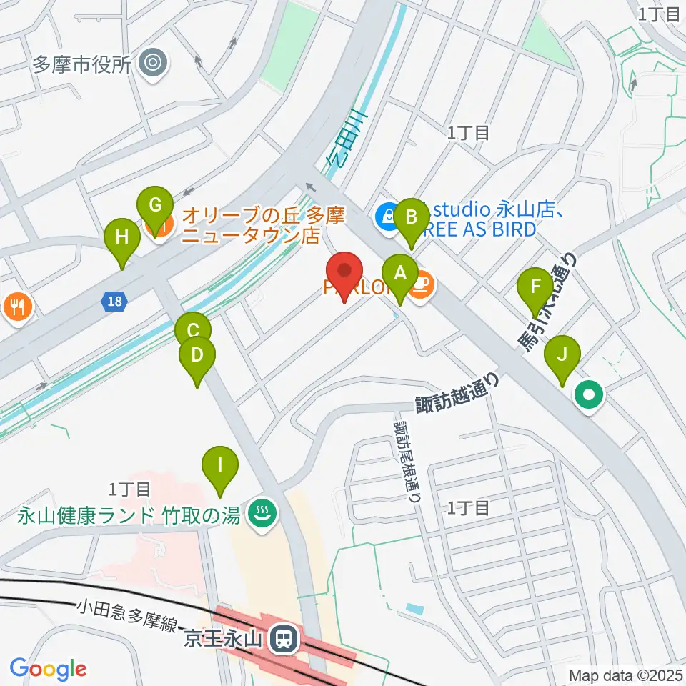 飯塚楽器工房周辺のファミレス・ファーストフード一覧地図