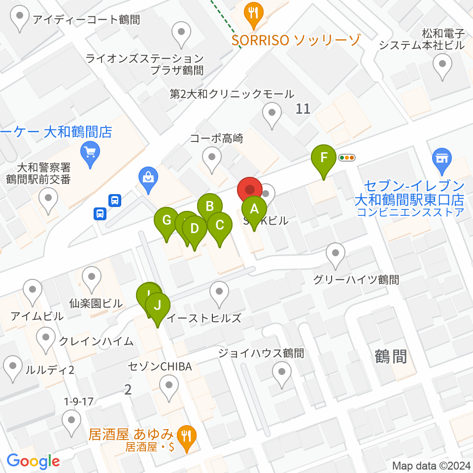 ピアノハウスジャパン周辺のファミレス・ファーストフード一覧地図