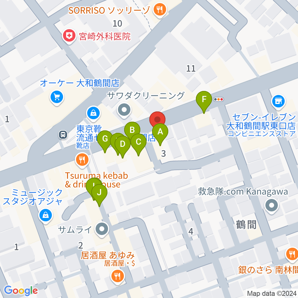 ピアノハウスジャパン周辺のファミレス・ファーストフード一覧地図