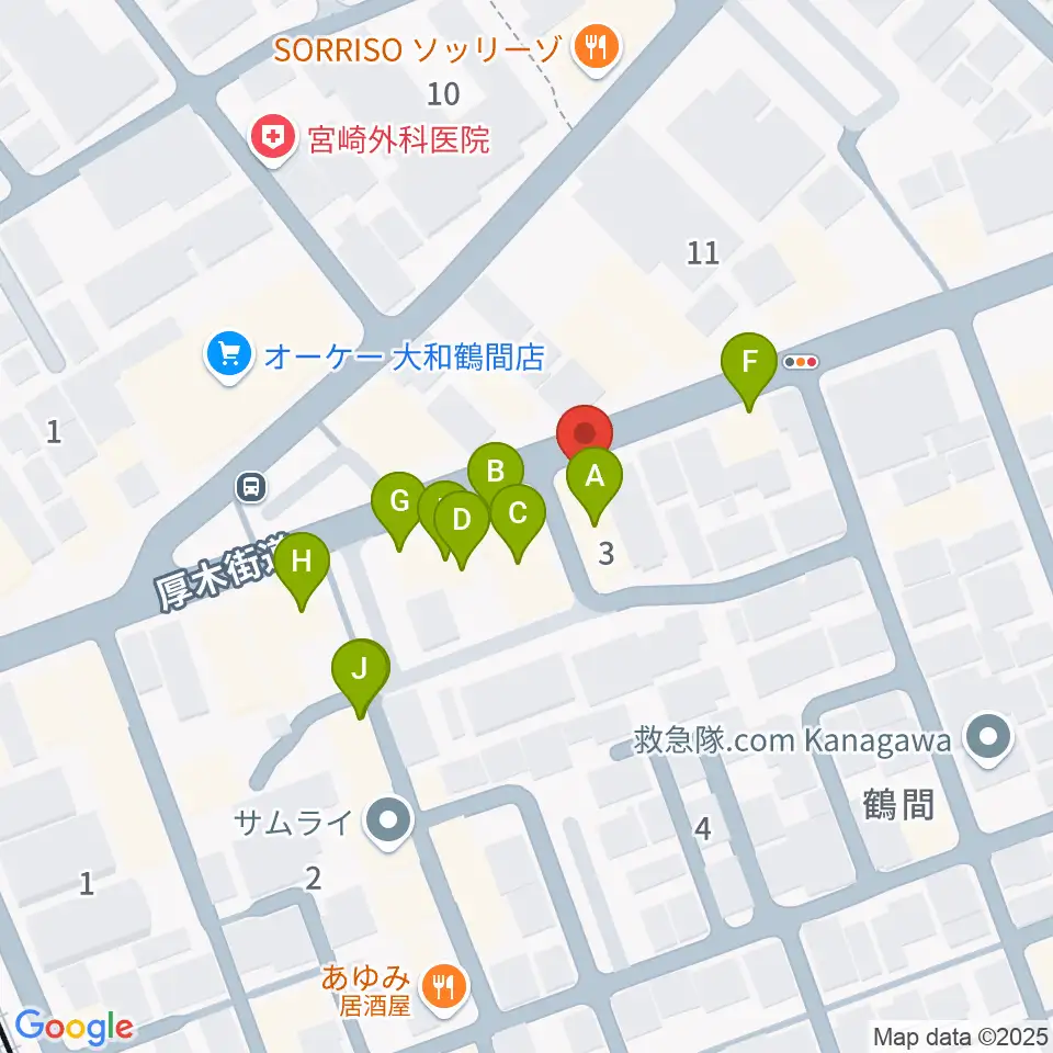 ピアノハウスジャパン周辺のファミレス・ファーストフード一覧地図