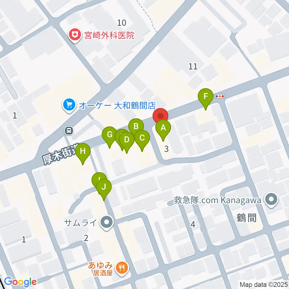 ピアノハウスジャパン周辺のファミレス・ファーストフード一覧地図