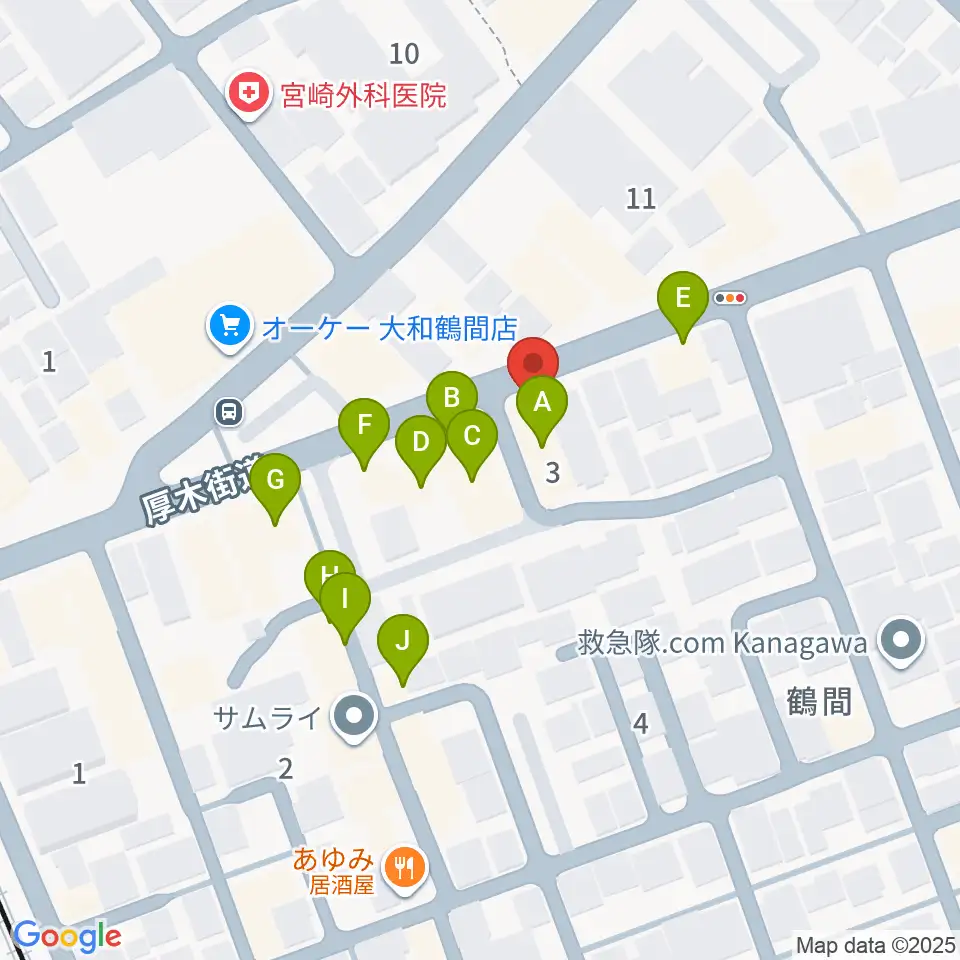 ピアノハウスジャパン周辺のファミレス・ファーストフード一覧地図