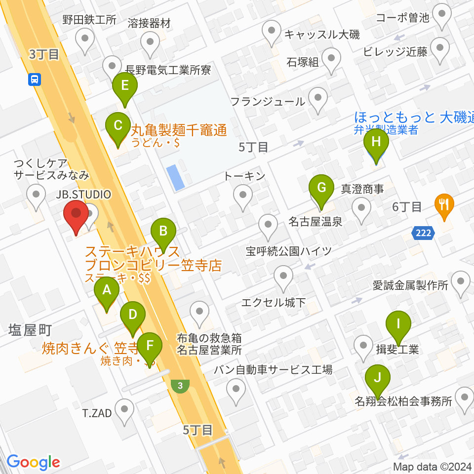 JB.STUDIO R1号店周辺のファミレス・ファーストフード一覧地図