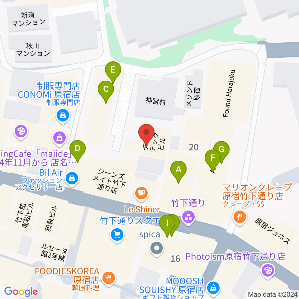 原宿ストロボカフェ周辺のファミレス・ファーストフード一覧地図