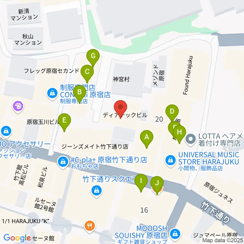 原宿ストロボカフェ周辺のファミレス・ファーストフード一覧地図