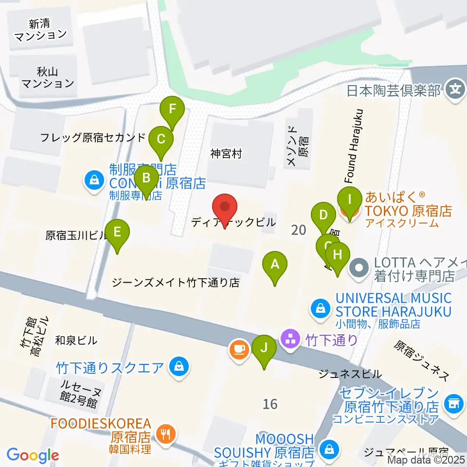 原宿ストロボカフェ周辺のファミレス・ファーストフード一覧地図