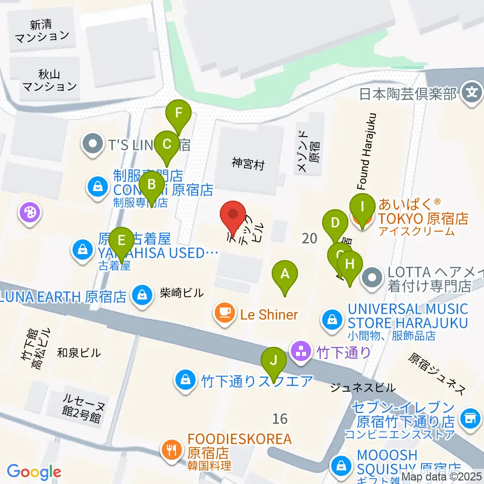 原宿ストロボカフェ周辺のファミレス・ファーストフード一覧地図