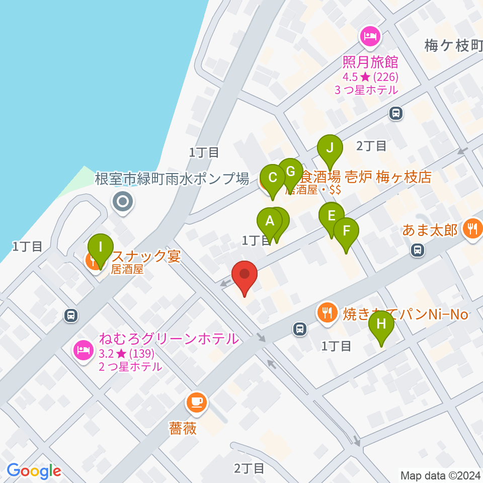 根室ハイワットホール周辺のファミレス・ファーストフード一覧地図