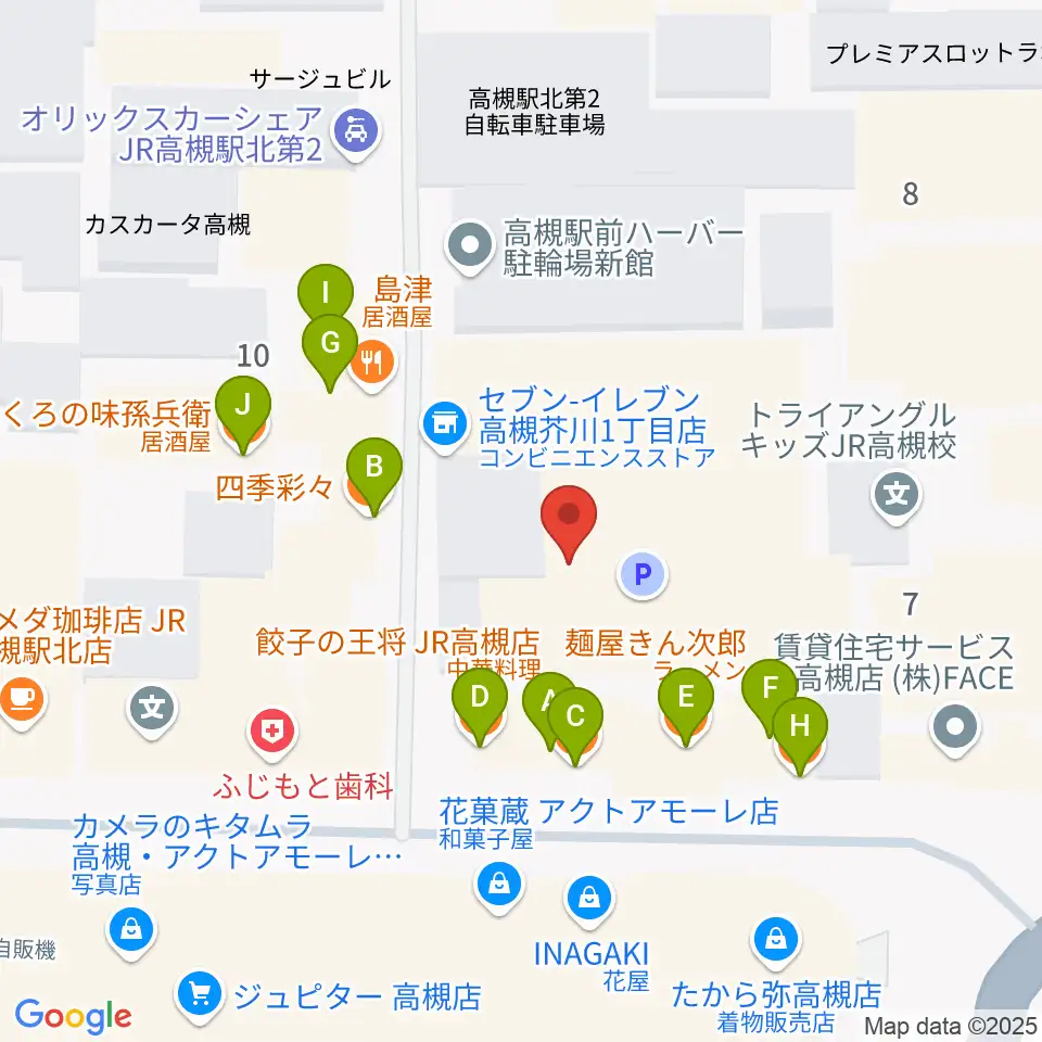 高槻シード音楽教室周辺のファミレス・ファーストフード一覧地図