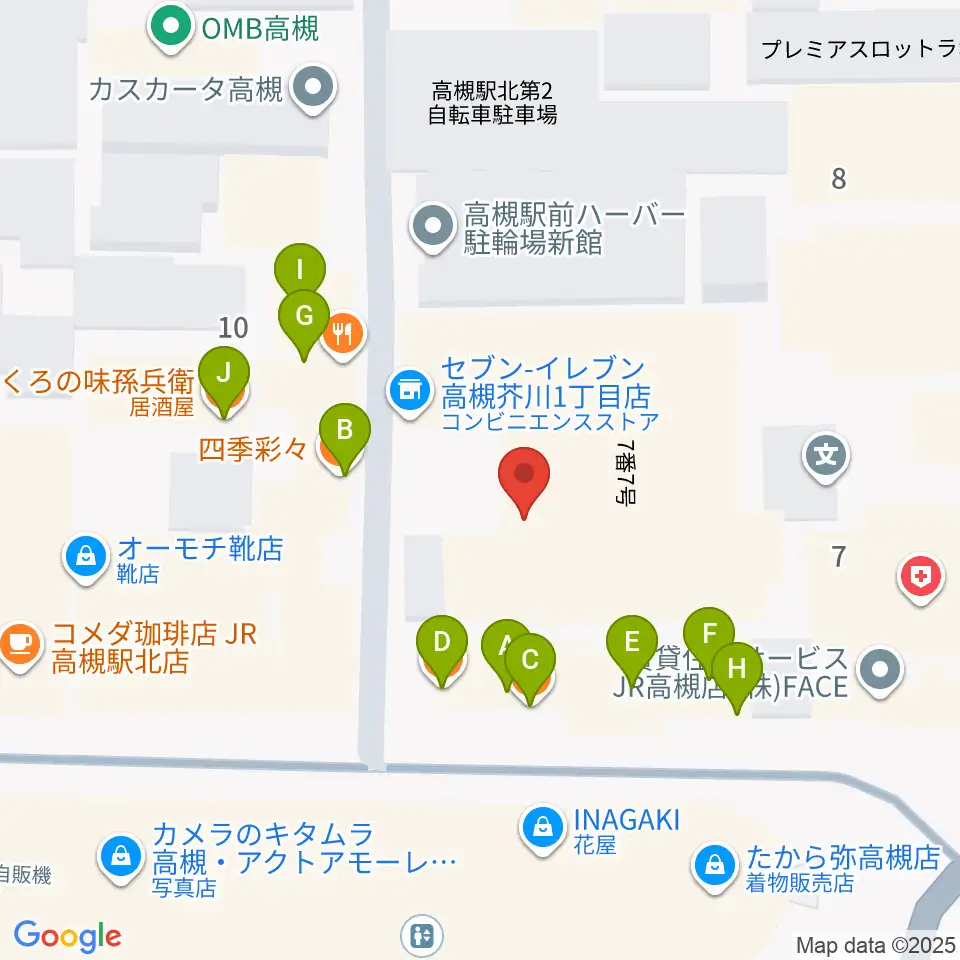 高槻シード音楽教室周辺のファミレス・ファーストフード一覧地図