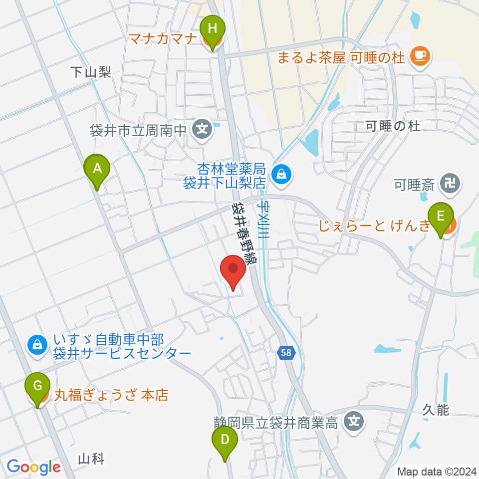 ななみピアノ教室周辺のファミレス・ファーストフード一覧地図