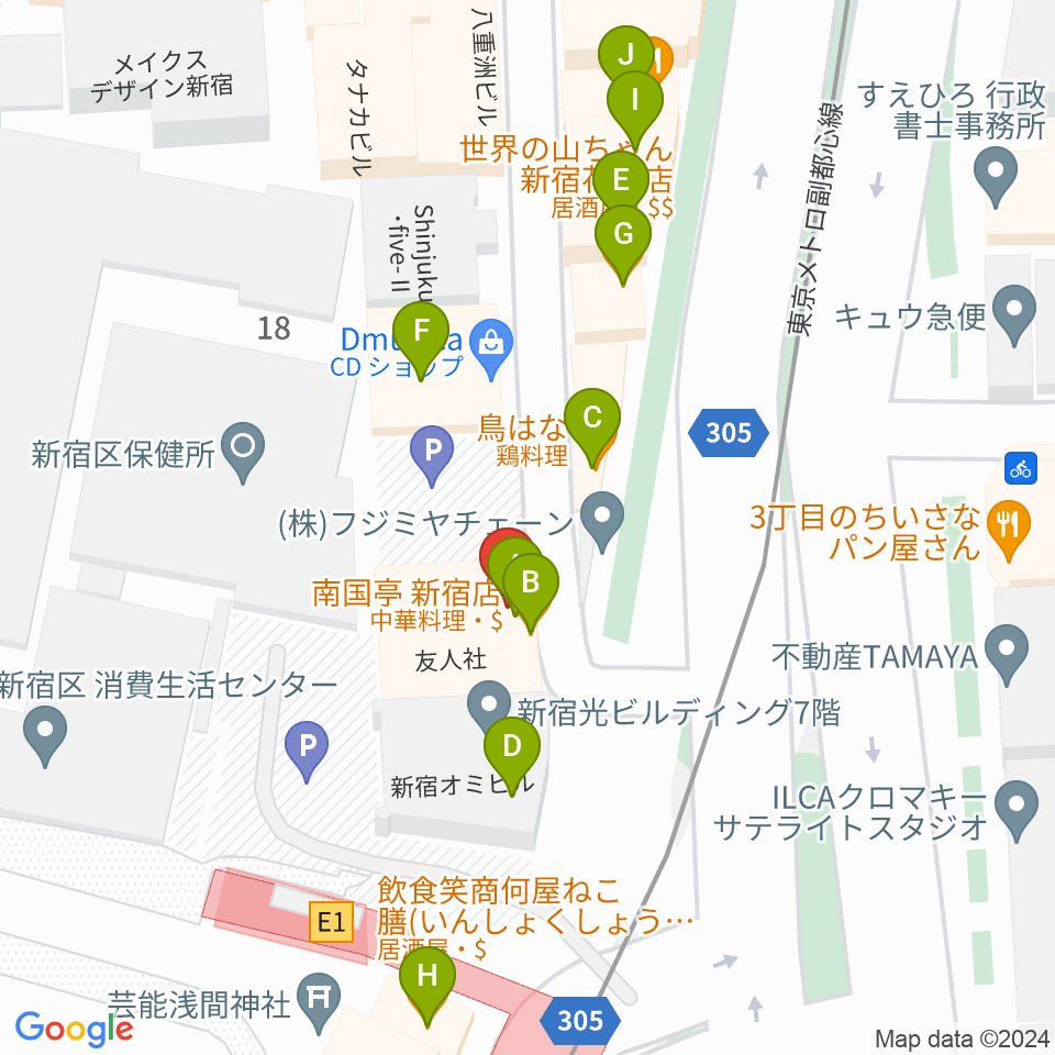 ヒルバレースタジオ周辺のファミレス・ファーストフード一覧地図