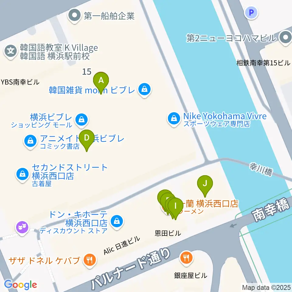 タワーレコード横浜ビブレ店周辺のファミレス・ファーストフード一覧地図