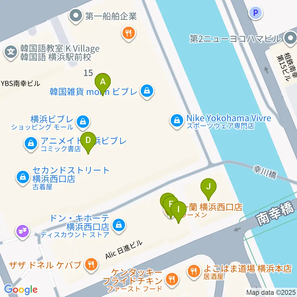 タワーレコード横浜ビブレ店周辺のファミレス・ファーストフード一覧地図