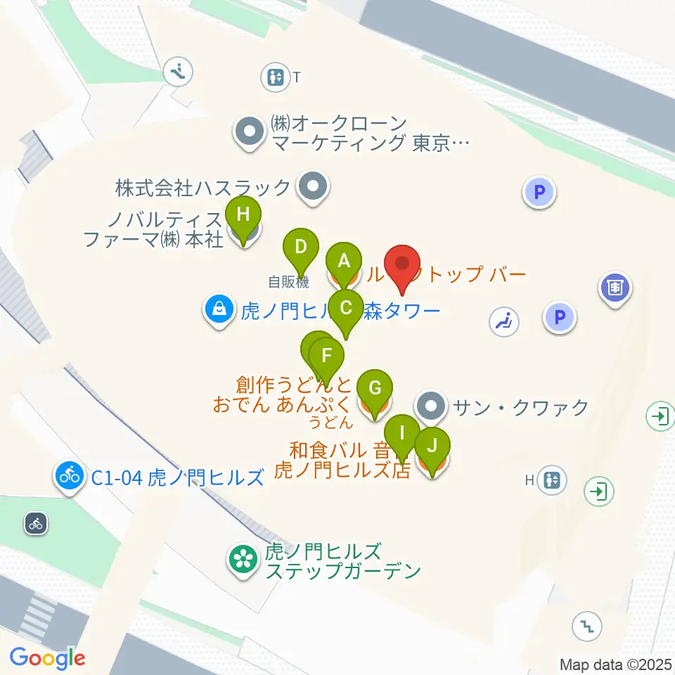 虎ノ門ヒルズフォーラム周辺のファミレス・ファーストフード一覧地図