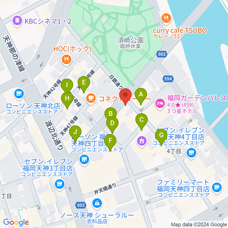 FineSound 天神店周辺のファミレス・ファーストフード一覧地図