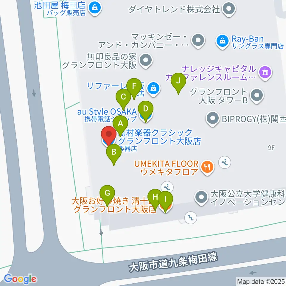 島村楽器 グランフロント大阪周辺のファミレス・ファーストフード一覧地図