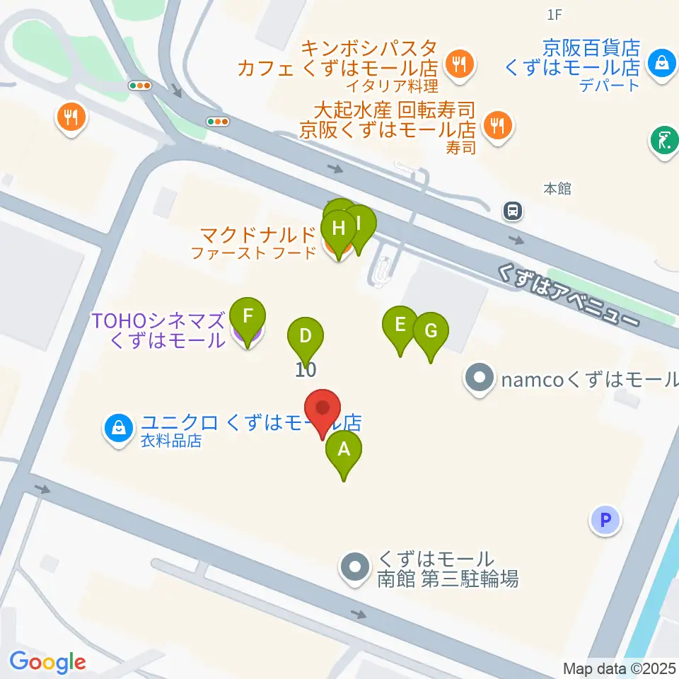 島村楽器 くずはモール店周辺のファミレス・ファーストフード一覧地図