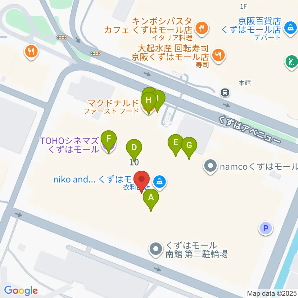 島村楽器 くずはモール店周辺のファミレス・ファーストフード一覧地図