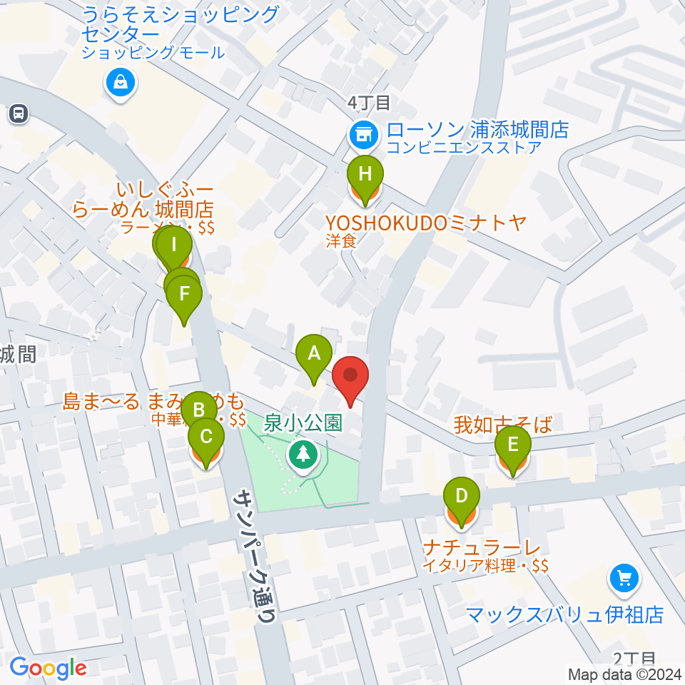 ミュージックハウス周辺のファミレス・ファーストフード一覧地図