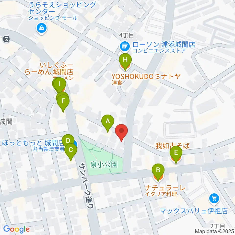 ミュージックハウス周辺のファミレス・ファーストフード一覧地図