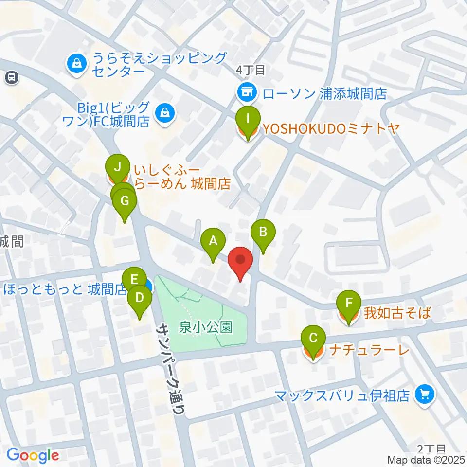 ミュージックハウス周辺のファミレス・ファーストフード一覧地図