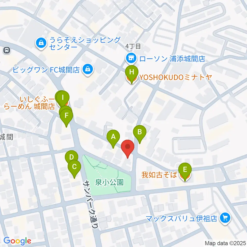 ミュージックハウス周辺のファミレス・ファーストフード一覧地図