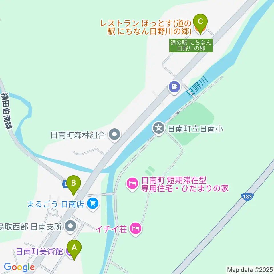 日南町総合文化センターさつきホール周辺のファミレス・ファーストフード一覧地図