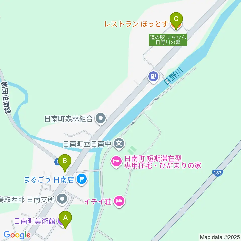 日南町総合文化センターさつきホール周辺のファミレス・ファーストフード一覧地図