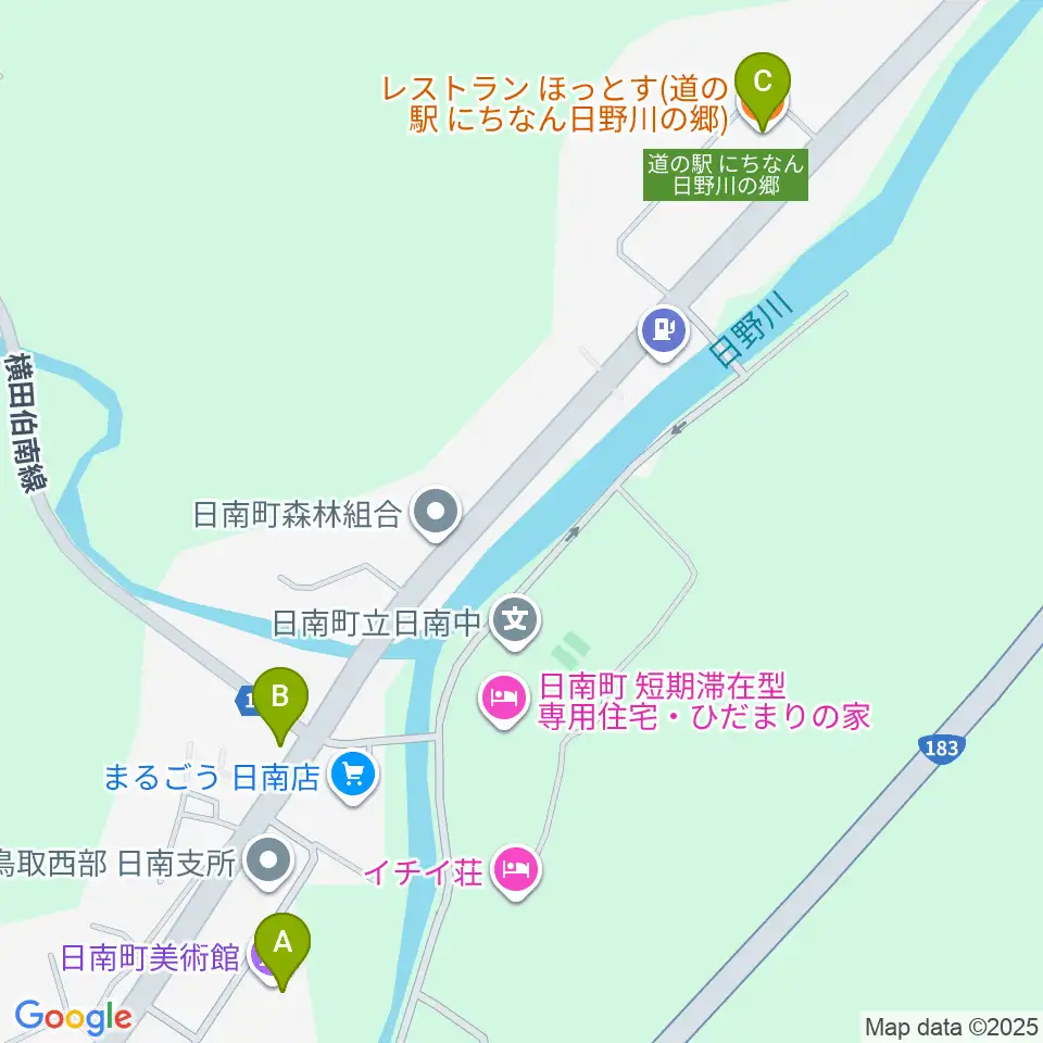日南町総合文化センターさつきホール周辺のファミレス・ファーストフード一覧地図