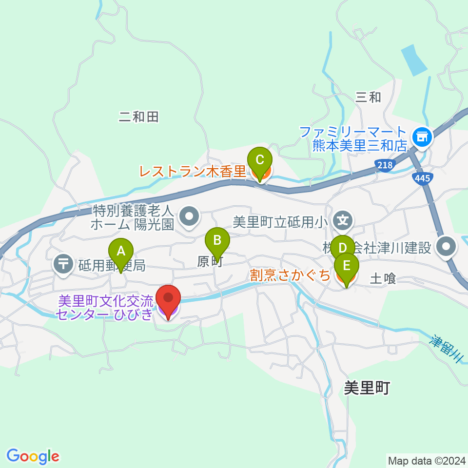 美里町文化交流センターひびき周辺のファミレス・ファーストフード一覧地図