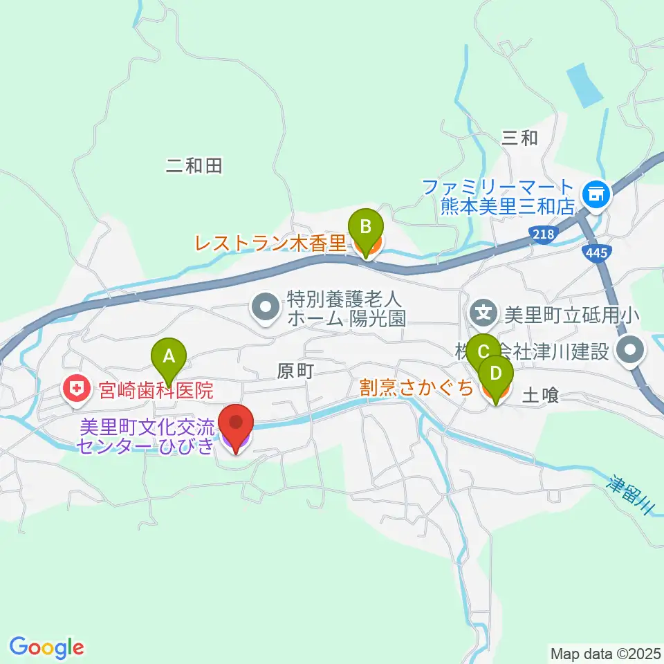 美里町文化交流センターひびき周辺のファミレス・ファーストフード一覧地図