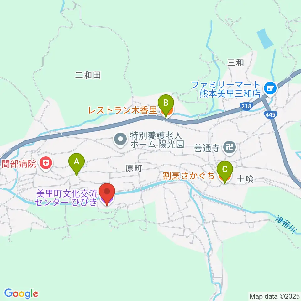 美里町文化交流センターひびき周辺のファミレス・ファーストフード一覧地図