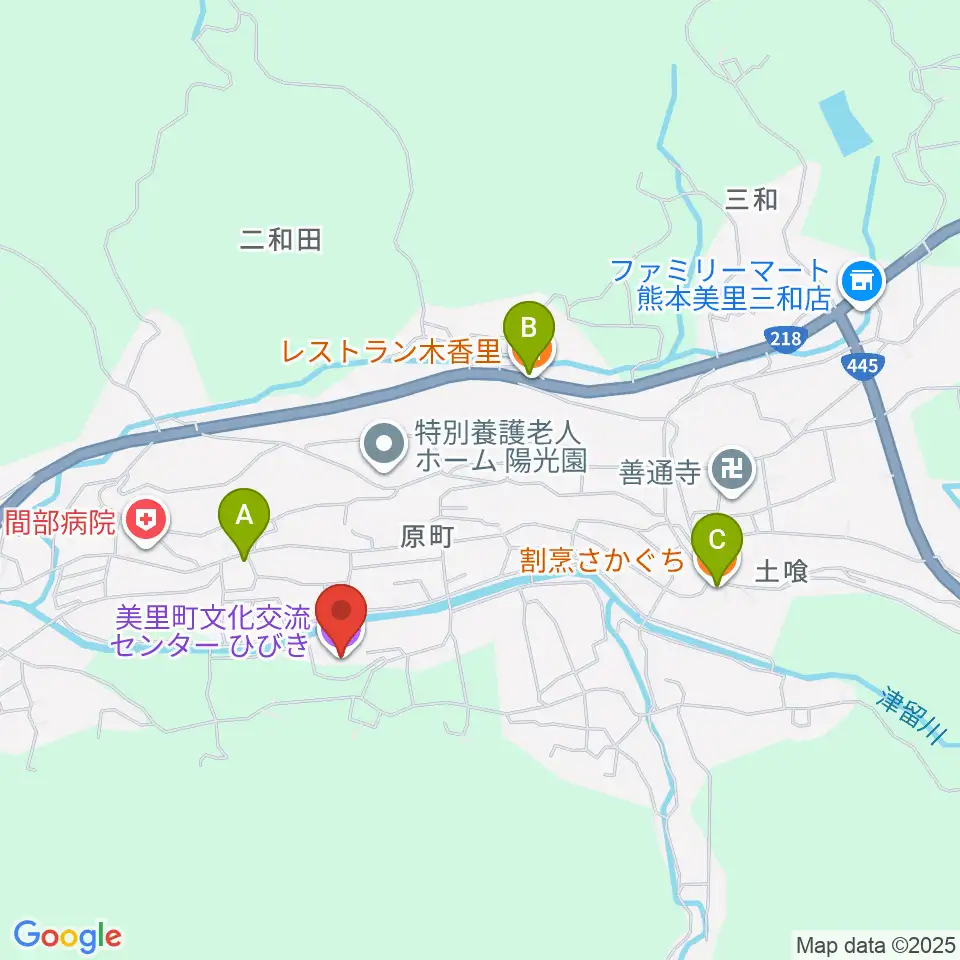 美里町文化交流センターひびき周辺のファミレス・ファーストフード一覧地図