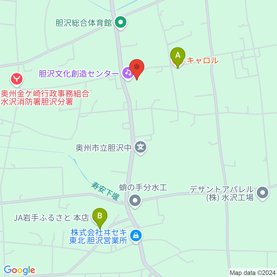 胆沢文化創造センター周辺のファミレス・ファーストフード一覧地図