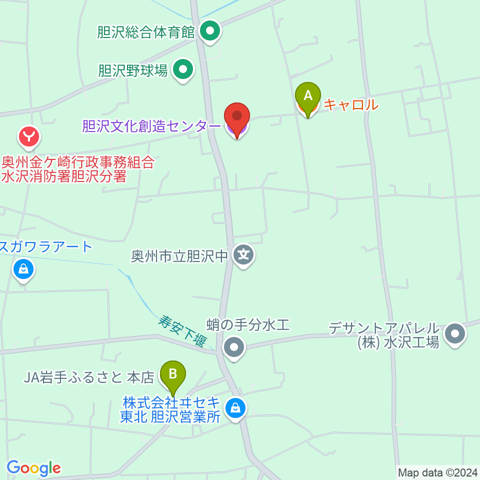 胆沢文化創造センター周辺のファミレス・ファーストフード一覧地図