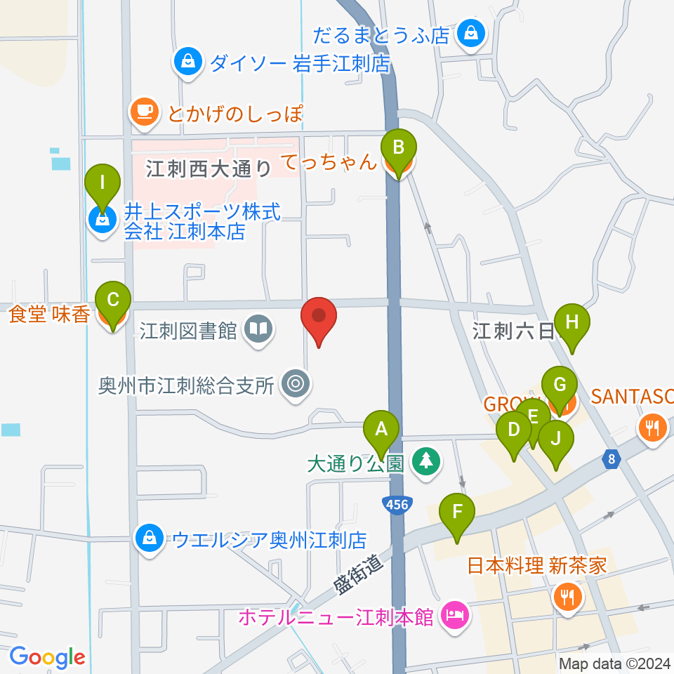 江刺体育文化会館 ささらホール周辺のファミレス・ファーストフード一覧地図