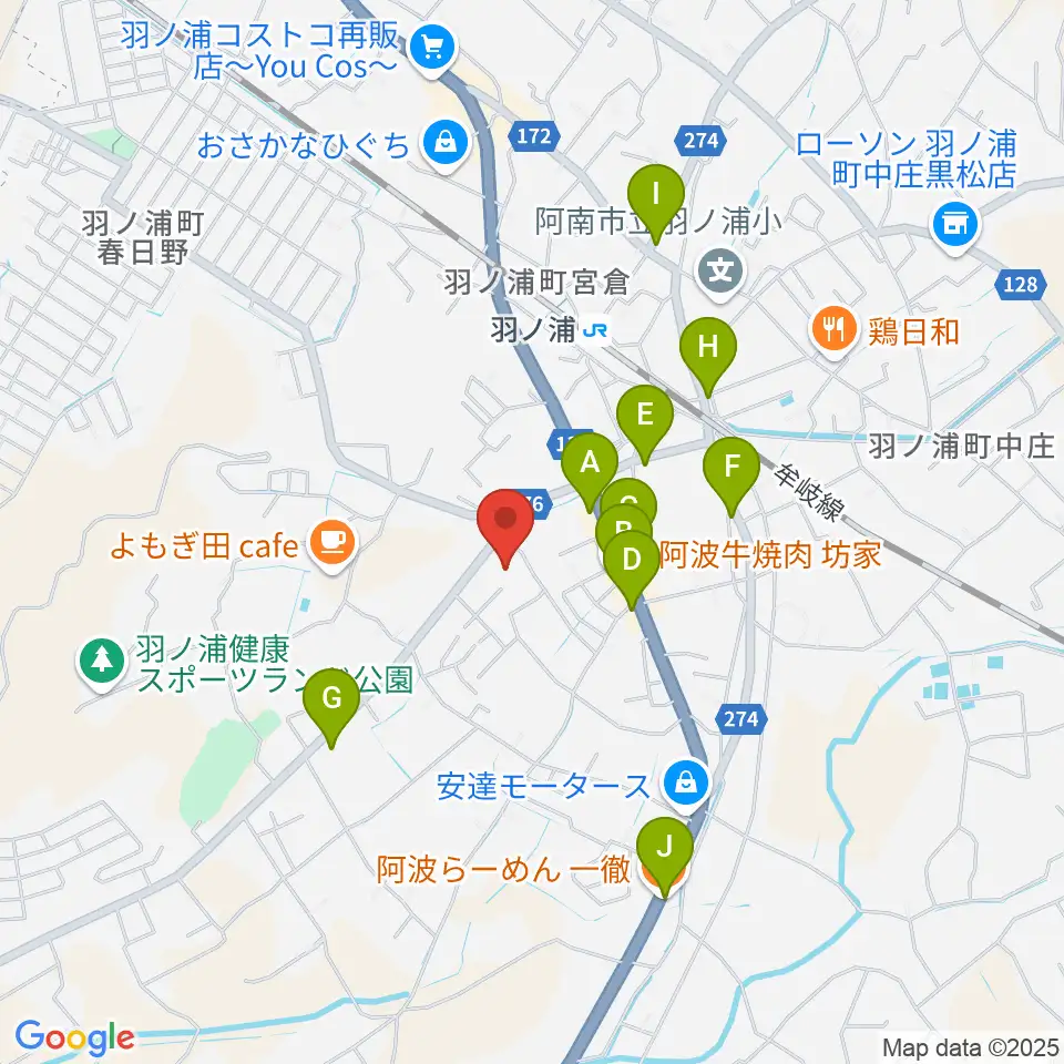 コスモホール（阿南市情報文化センター）周辺のファミレス・ファーストフード一覧地図