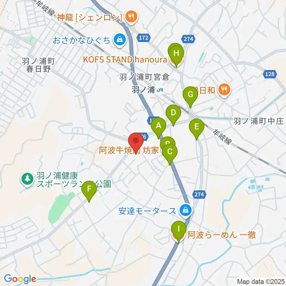 コスモホール（阿南市情報文化センター）周辺のファミレス・ファーストフード一覧地図