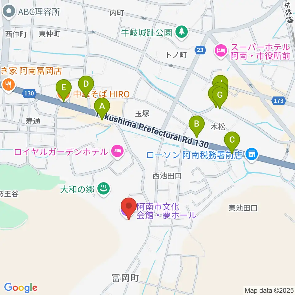 夢ホール（阿南市文化会館）周辺のファミレス・ファーストフード一覧地図