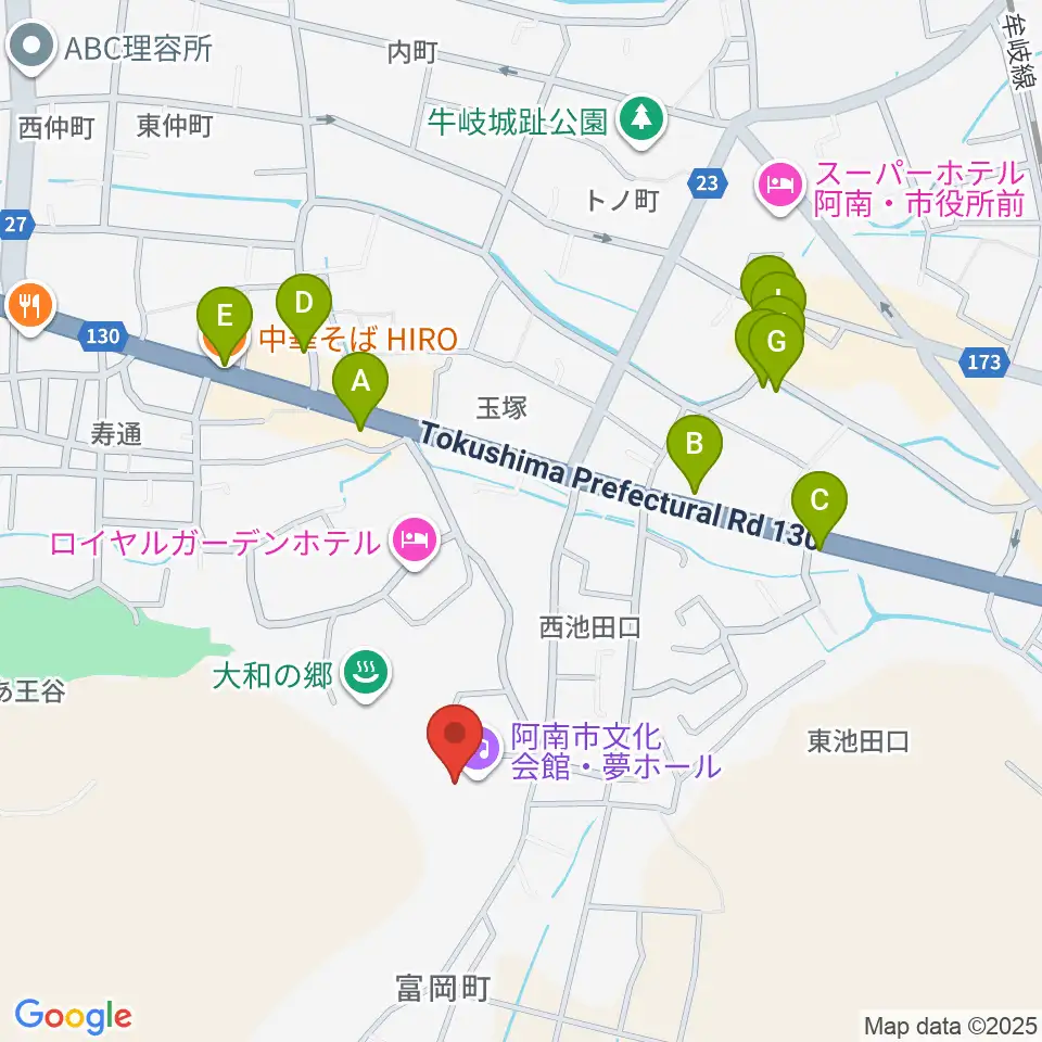 夢ホール（阿南市文化会館）周辺のファミレス・ファーストフード一覧地図