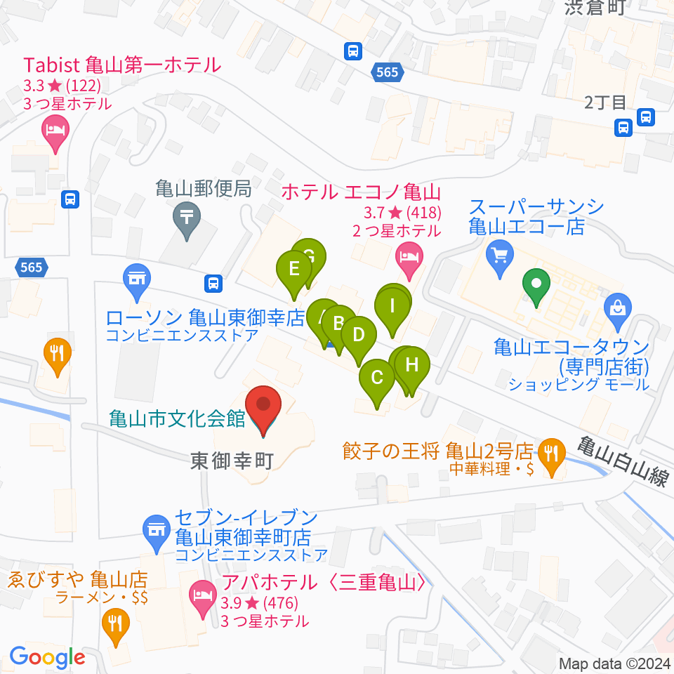 亀山市文化会館周辺のファミレス・ファーストフード一覧地図