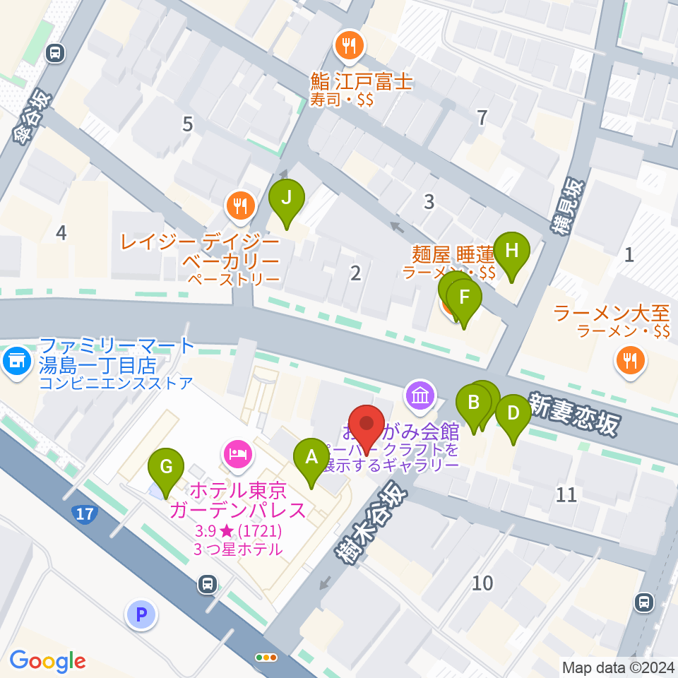 御茶ノ水KAKADO周辺のファミレス・ファーストフード一覧地図